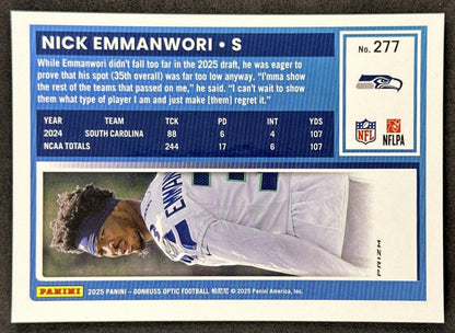 Nick Emmanwori 2025 Panini Donruss Optic Rated Rookie Stars Prizm Seahawks back