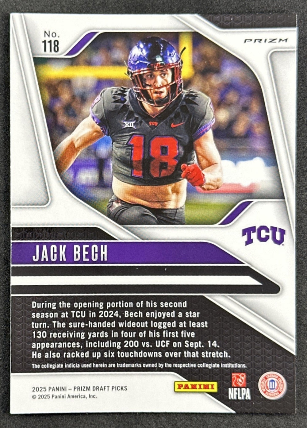 Jack Bech 2025 Panini Prizm Draft Picks Purple Wave Horned Frogs Raiders