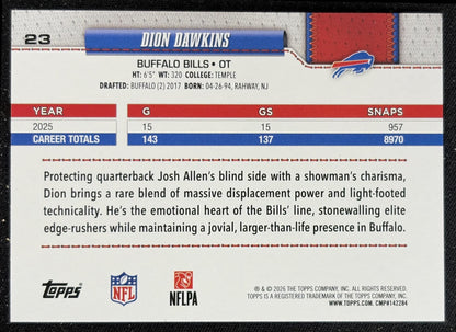 Dion Dawkins 2026 Topps Football Leather Foil Bills back