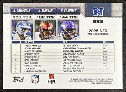 Jack Campbell Bobby Wagner Blake Cashman 2026 Topps Flagship Sports Trading Cards