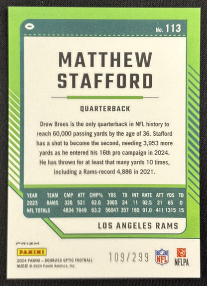 Matthew Stafford 2024 Panini Donruss Optic Aqua /299 Rams