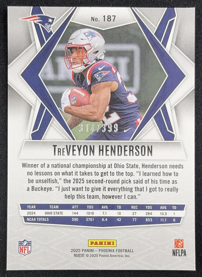 TreVeyon Henderson 2025 Panini Phoenix Red Winter Prizm /399 New England Patriots