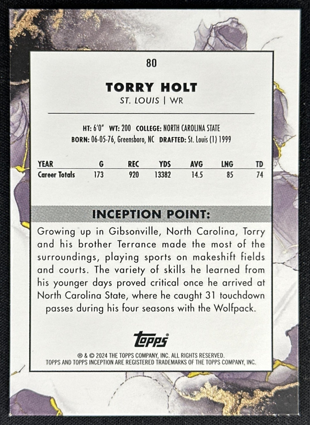 Torry Holt 2024 Topps Inception Purple /125 Rams