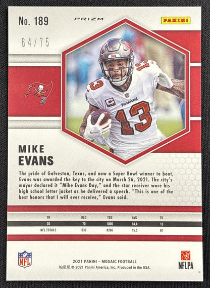 Mike Evans 2021 Panini Mosaic No Huddle Prizm Blue /75 Buccaneers