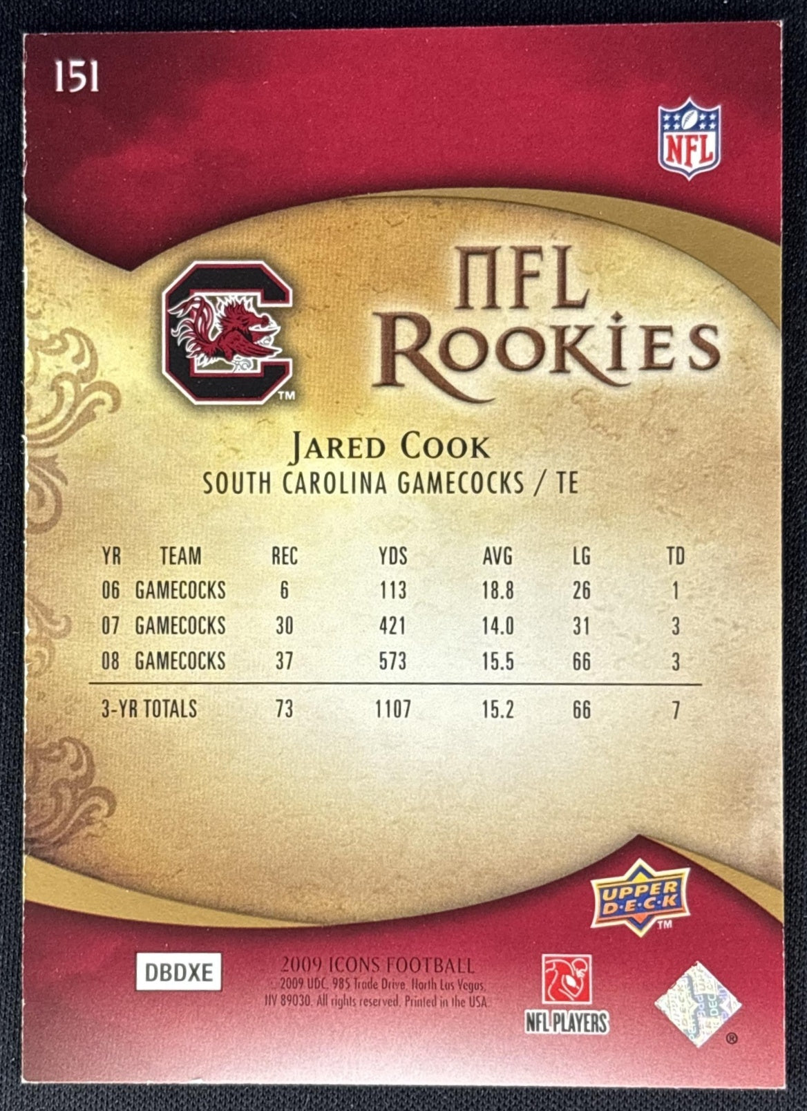Jared Cook 2009 Upper Deck Icons /599 Sports Trading Cards