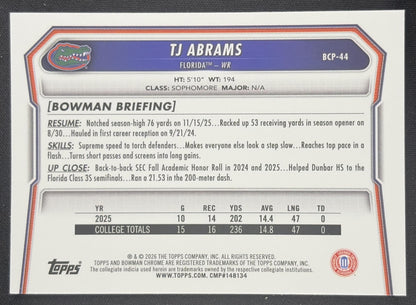 TJ Abrams 2026 Bowman Chrome Prospects Mojo Refractor Gators Sports Trading Card