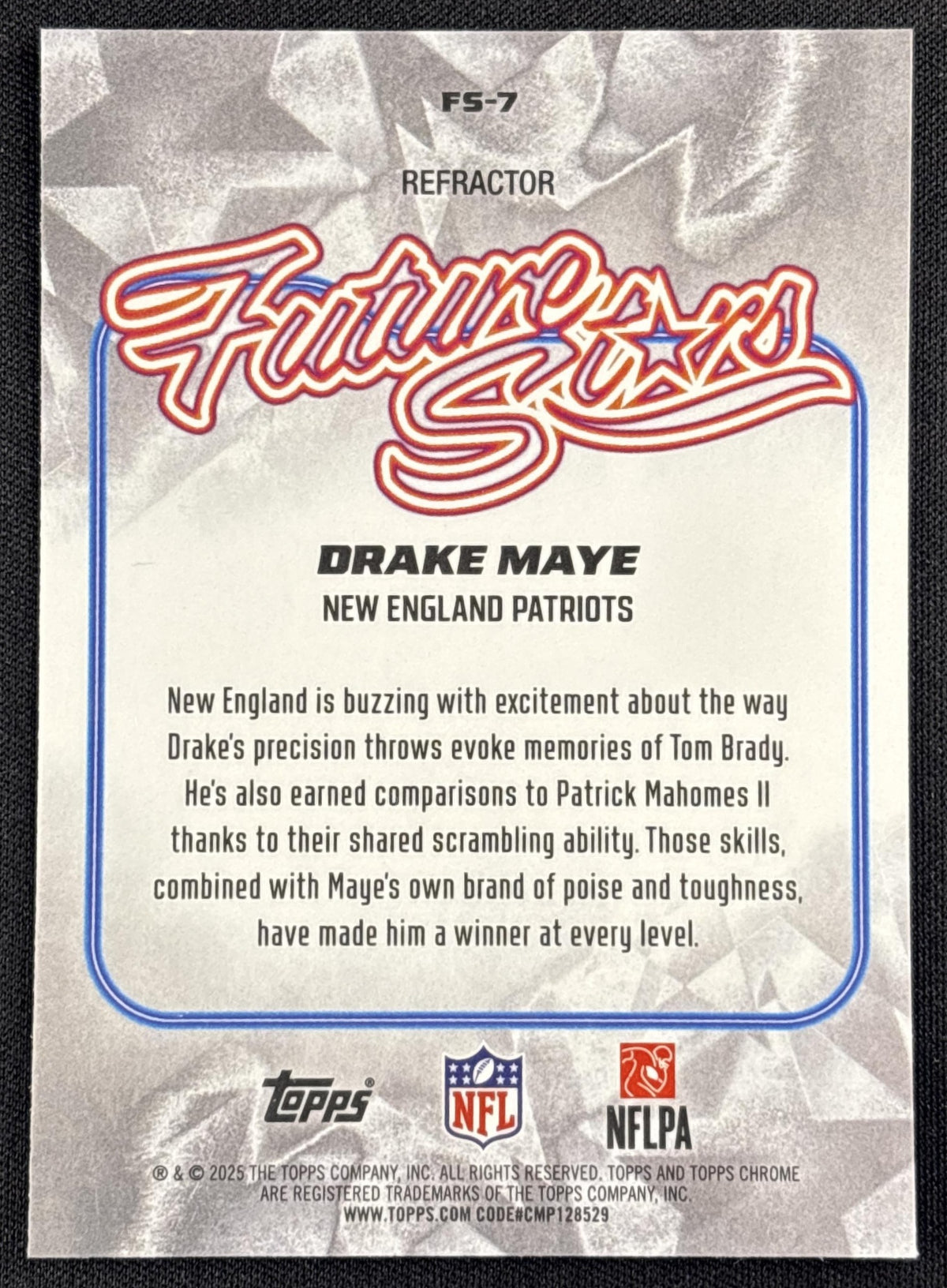 Drake Maye 2025 Topps Chrome Future Stars Refractor Patriots