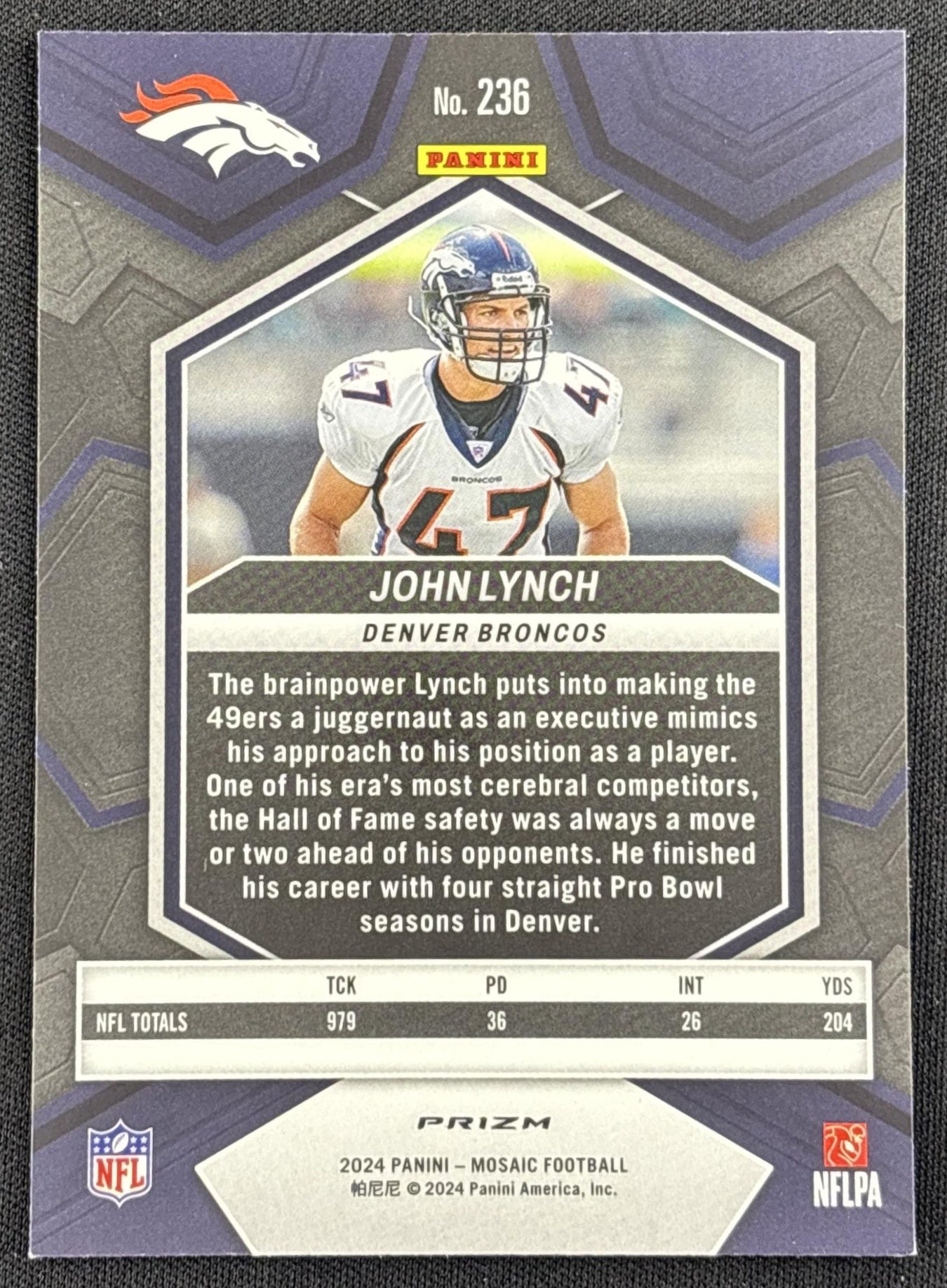 John Lynch 2024 Panini Mosaic Red Sparkle Prizm Broncos