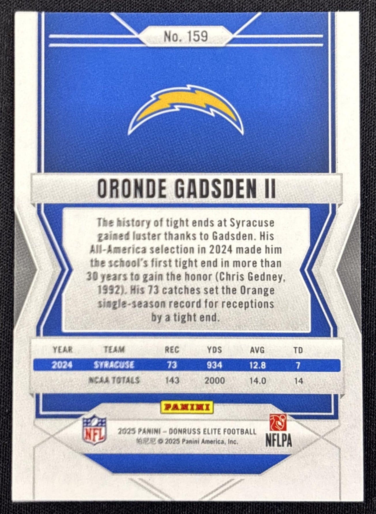 Oronde Gadsden II 2025 Panini Donruss Elite Rookies Aspirations Lime Green /999 Chargers
