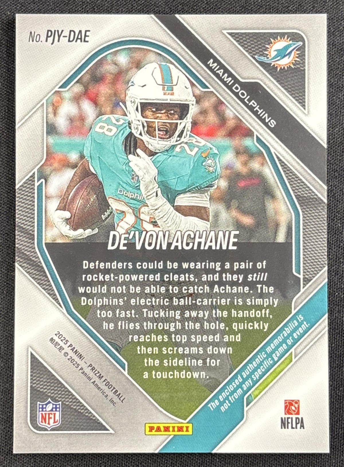 De'Von Achane 2025 Panini Prizm Premier Jerseys Pink Dolphins