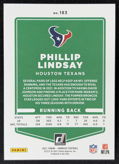 Phillip Lindsay 2021 Panini Donruss Press Proof Premium Texans Sports Trading Card