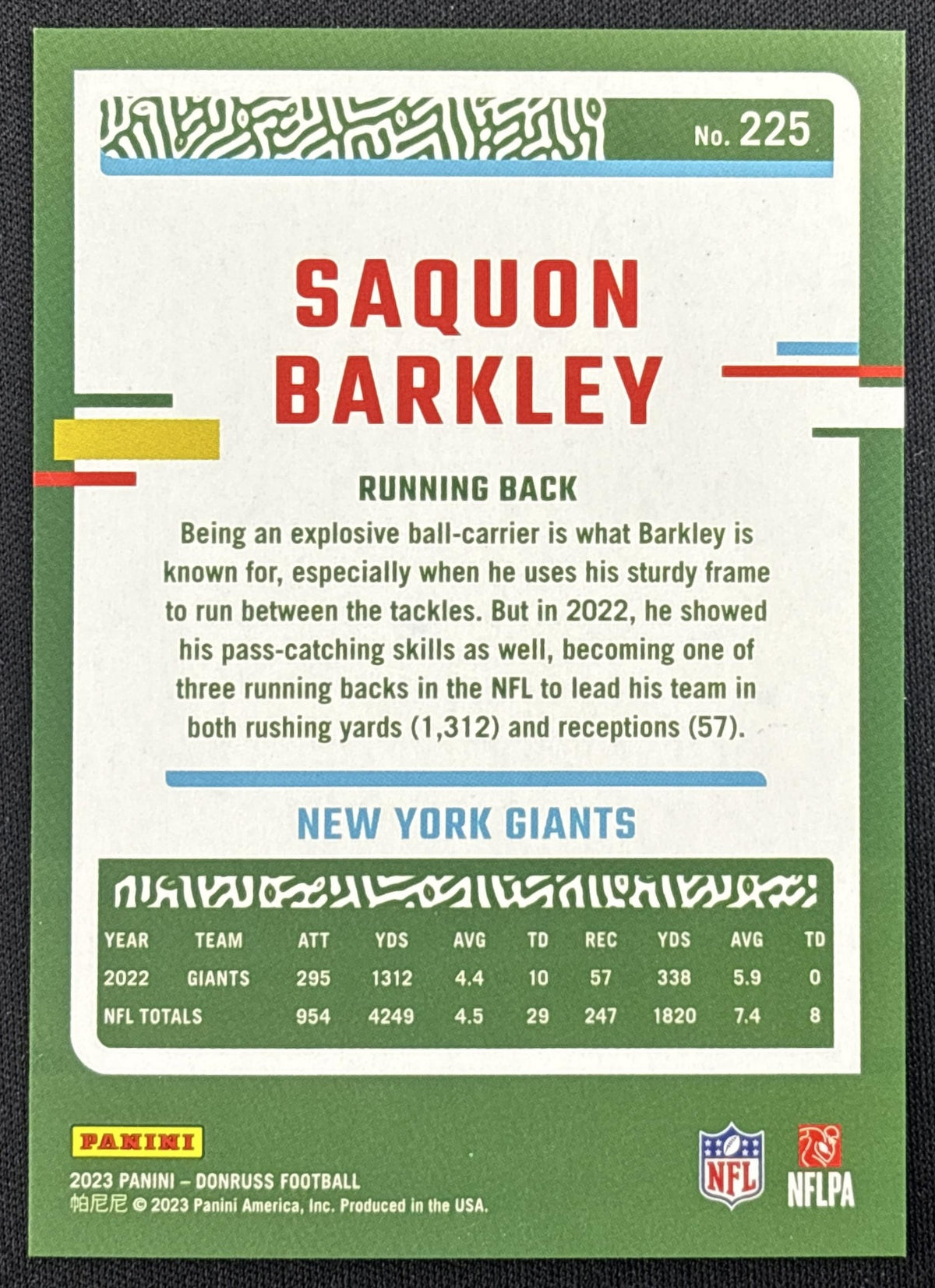 Saquon Barkley 2023 Panini Donruss Season Stat Line /500 Giants