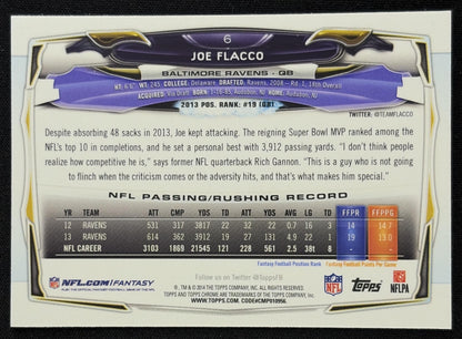 Joe Flacco 2014 Topps Chrome Orange Refractors Ravens sports trading card back