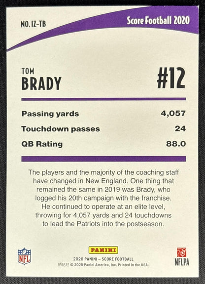 Tom Brady 2020 Panini Score In the Zone Patriots Sports Trading Cards
