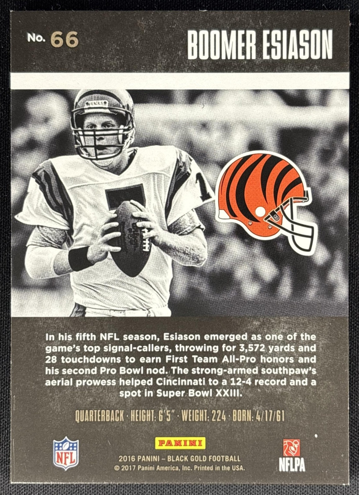 Boomer Esiason 2016 Panini Black Gold Reverse /10 Bengals Sports Trading Card