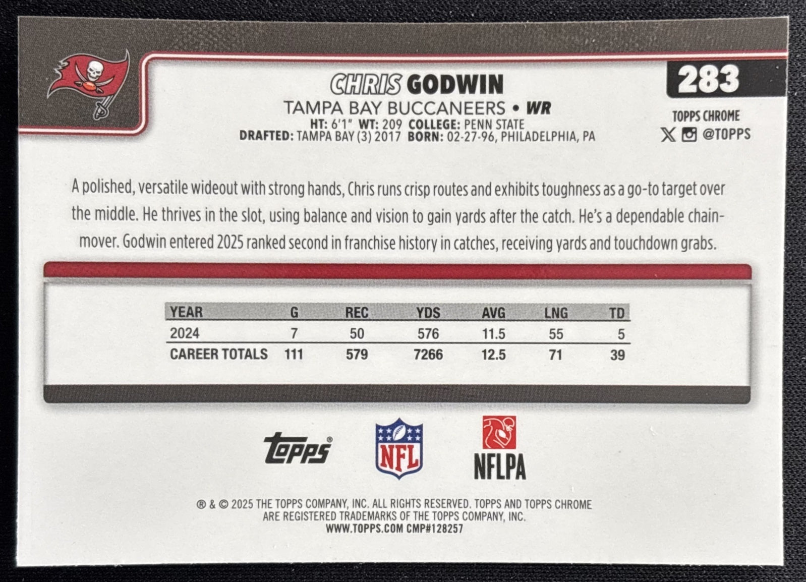 Chris Godwin 2025 Topps Chrome Pulsar Refractor Buccaneers Sports Trading Cards