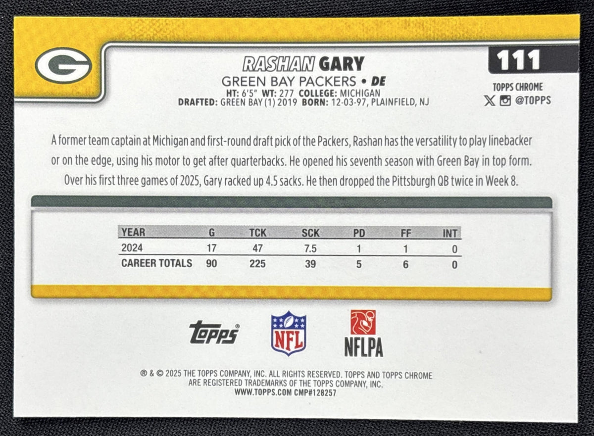 Rashan Gary 2025 Topps Chrome Aqua Refractor /199 Packers