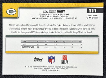 Rashan Gary 2025 Topps Chrome Aqua Refractor /199 Packers