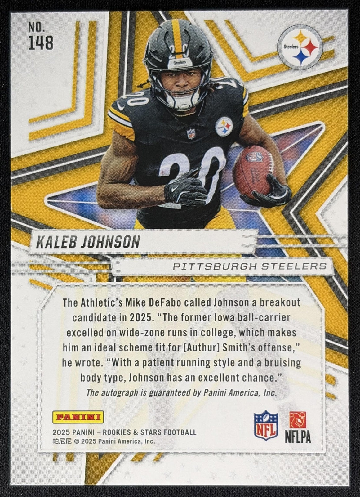 Kaleb Johnson 2025 Panini Rookies & Stars Signatures True Blue /99 Steelers