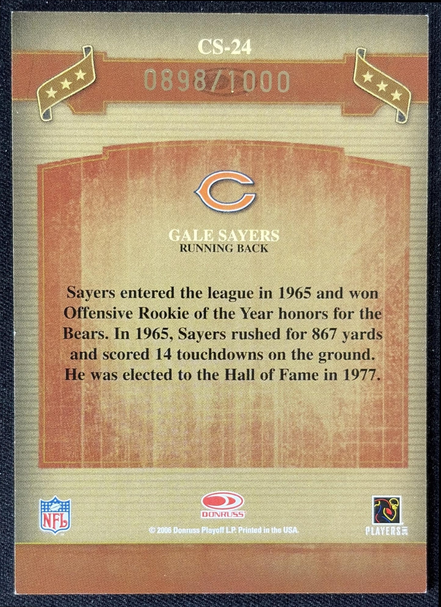 Gale Sayers 2006 Donruss Classics Classic Singles Bronze /1000 Bears back