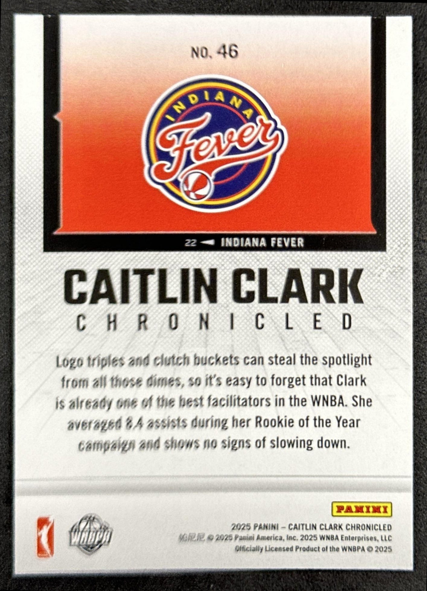 Caitlin Clark 2025 Panini Chronicled WNBA Holo Fever 46 Indiana Fever