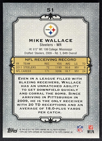 Mike Wallace 2012 Topps Steelers back