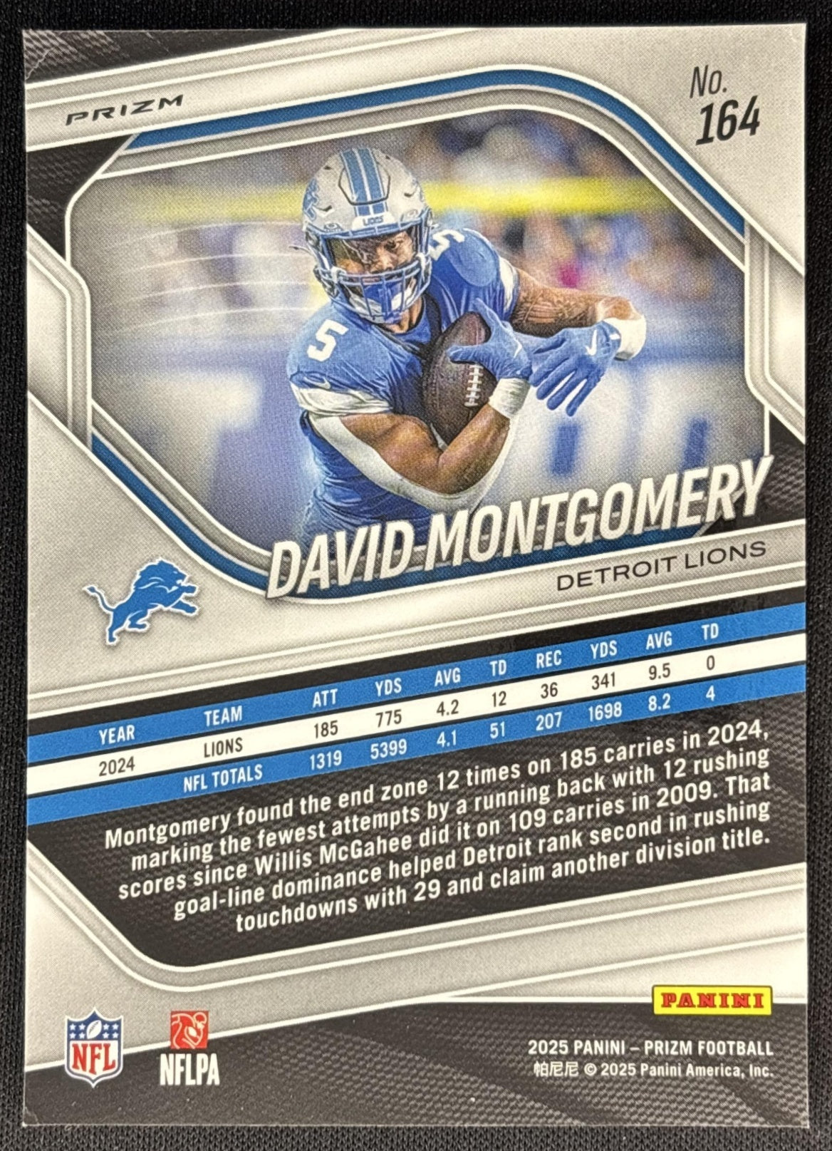 David Montgomery 2025 Panini Prizm Green Flash Lions Sports Trading Cards