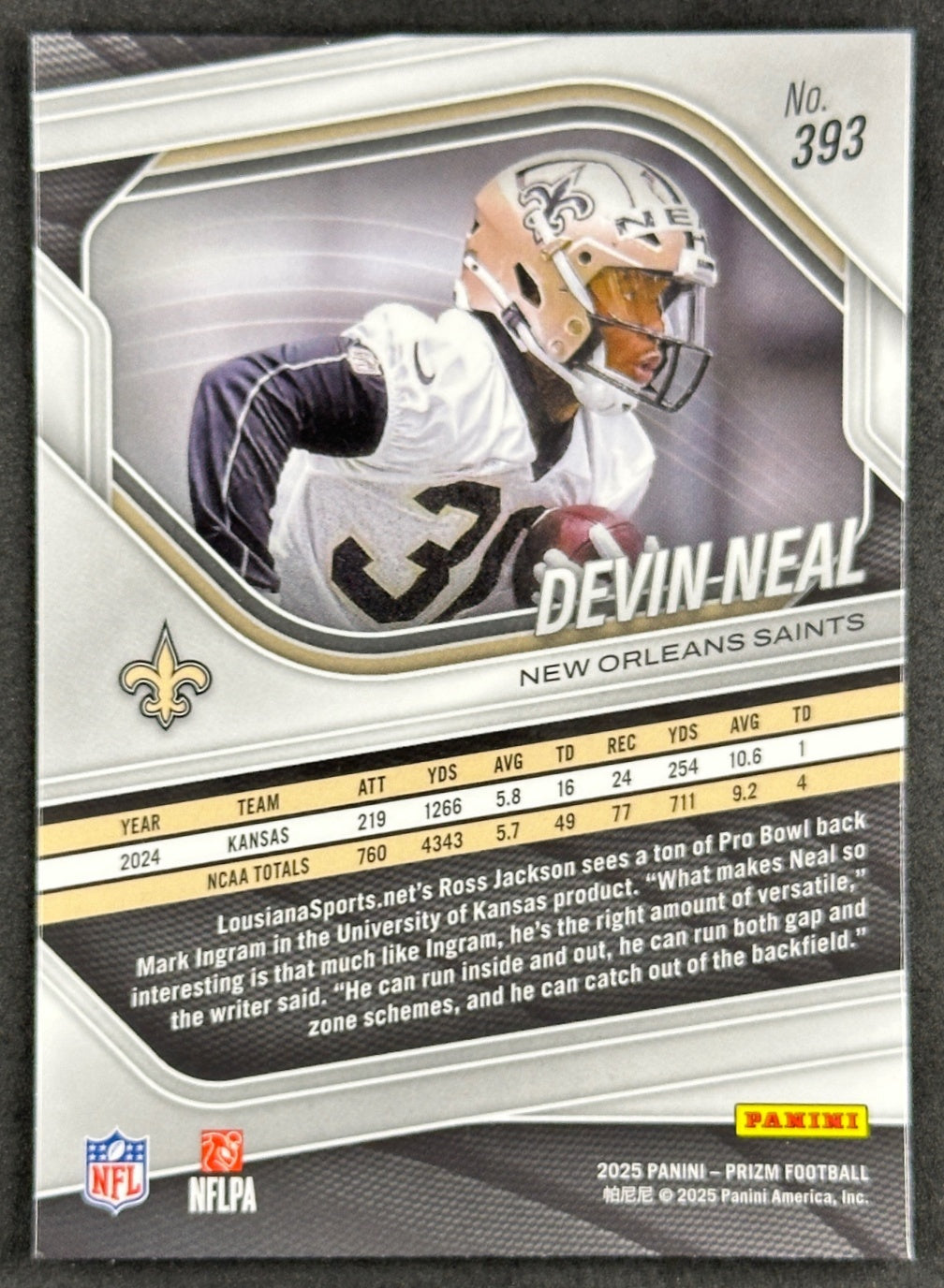 Devin Neal 2025 Prizm Saints Sports Trading Cards
