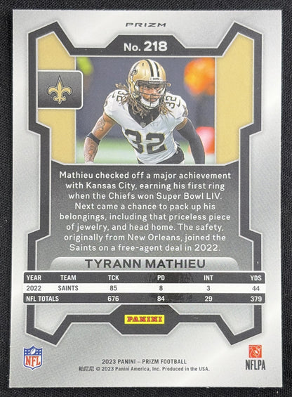 Tyrann Mathieu 2023 Panini Prizm Orange Ice Saints Sports Trading Card