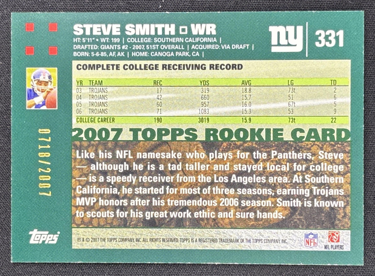 Steve Smith 2007 Topps Copper /2007 Panthers