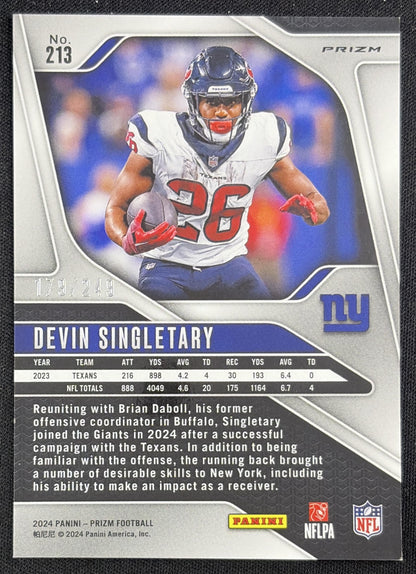 Devin Singletary 2024 Panini Prizm Orange /249 Giants