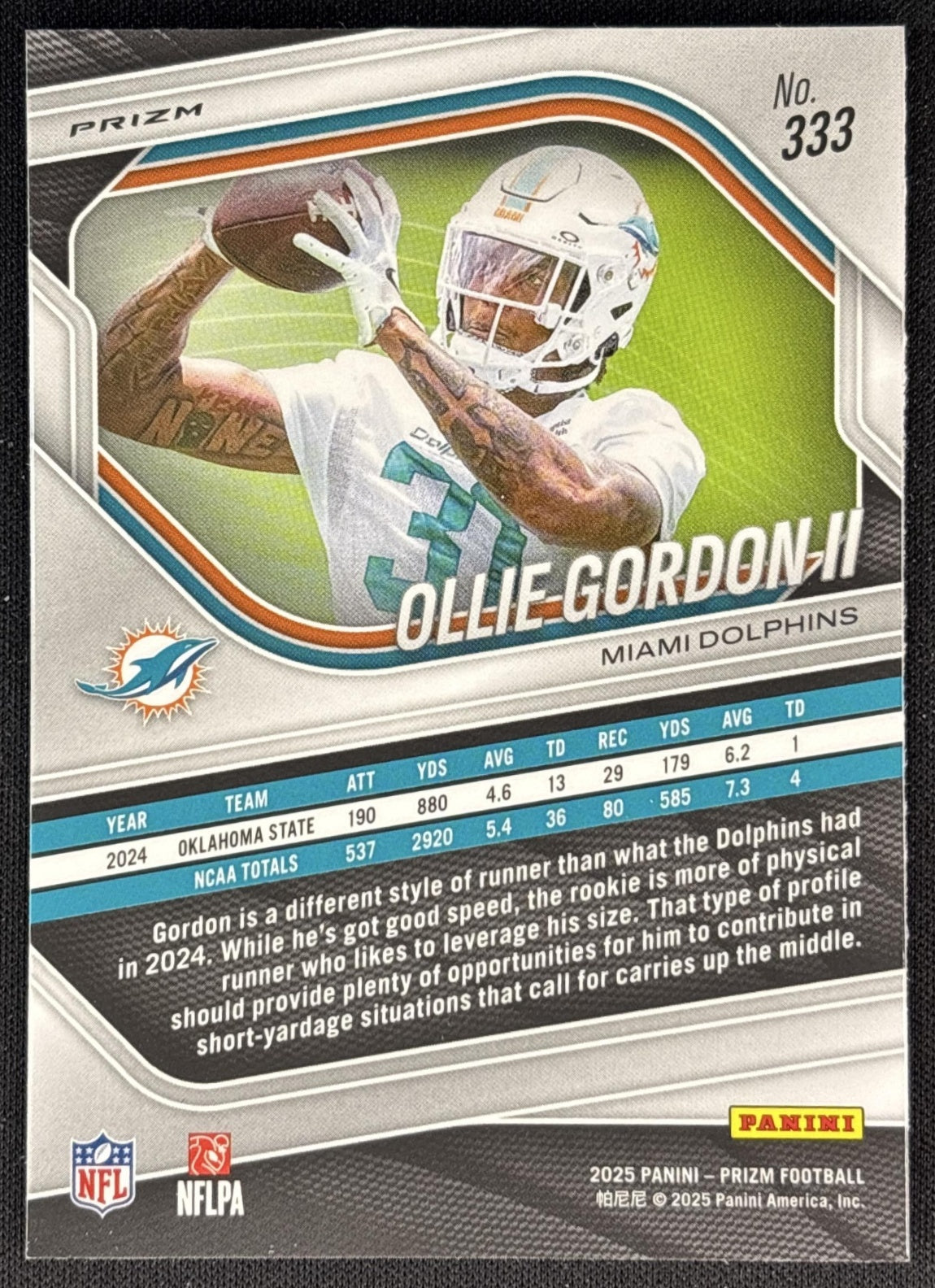 Ollie Gordon II 2025 Panini Prizm White Disco Dolphins back