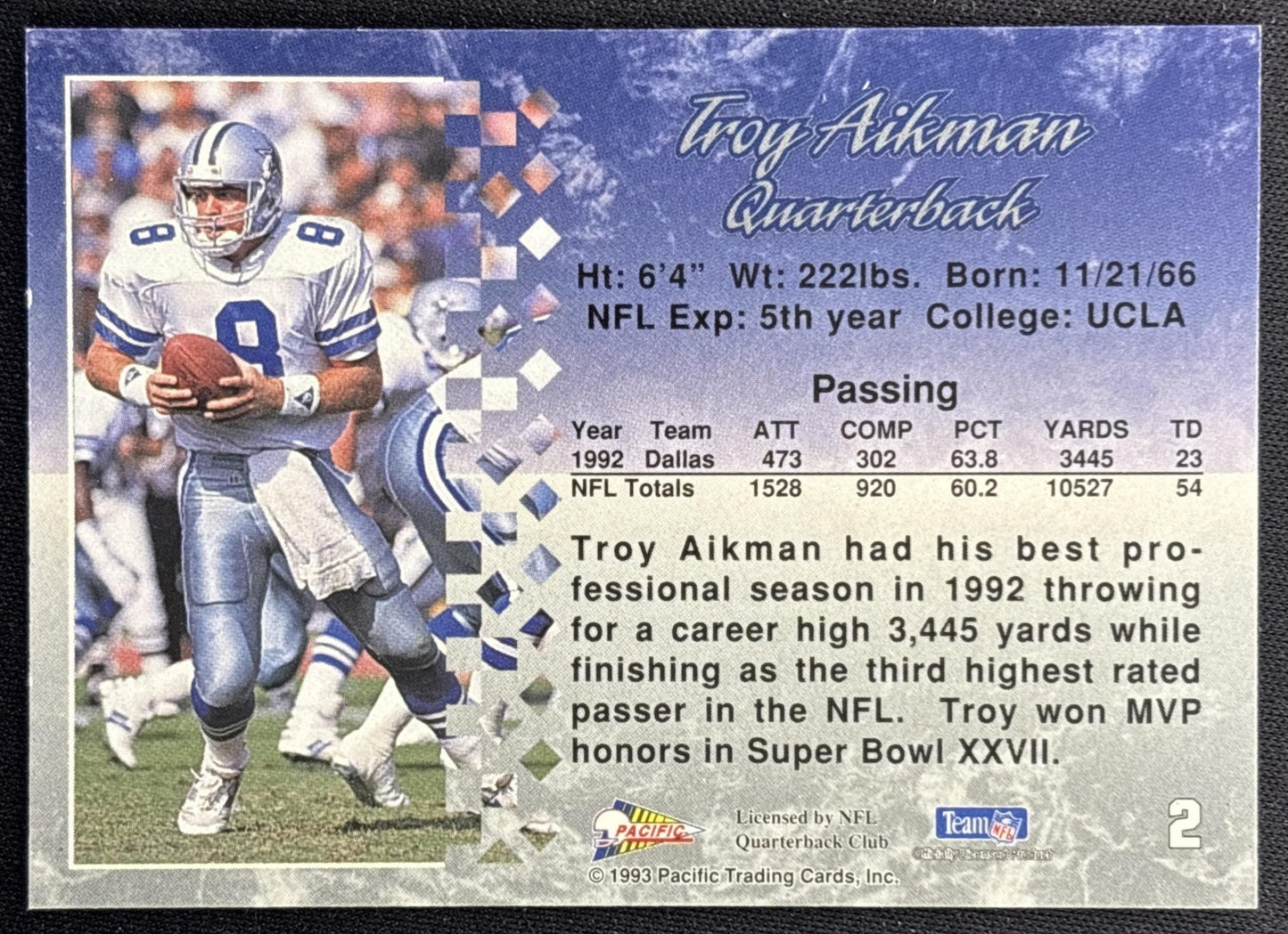 Troy Aikman 1993 Pacific Cowboys Sports Trading Cards