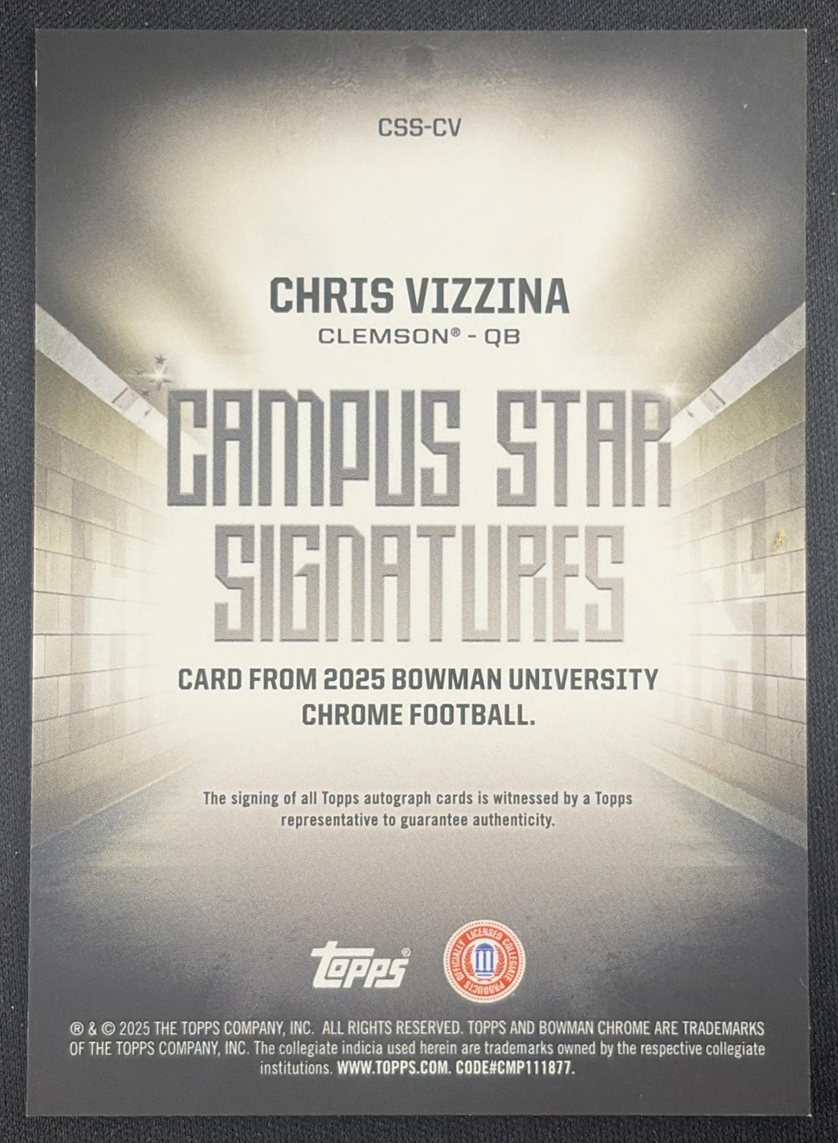 Christopher Vizzina 2025 Bowman Chrome University Campus Star Signature Refractor Tigers 2