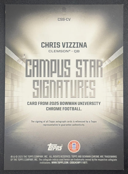 Christopher Vizzina 2025 Bowman Chrome University Campus Star Signature Refractor Tigers 2