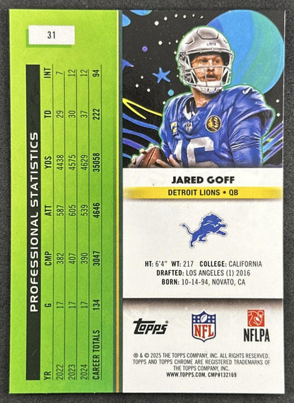 Jared Goff 2025 Topps Cosmic Chrome Lions back