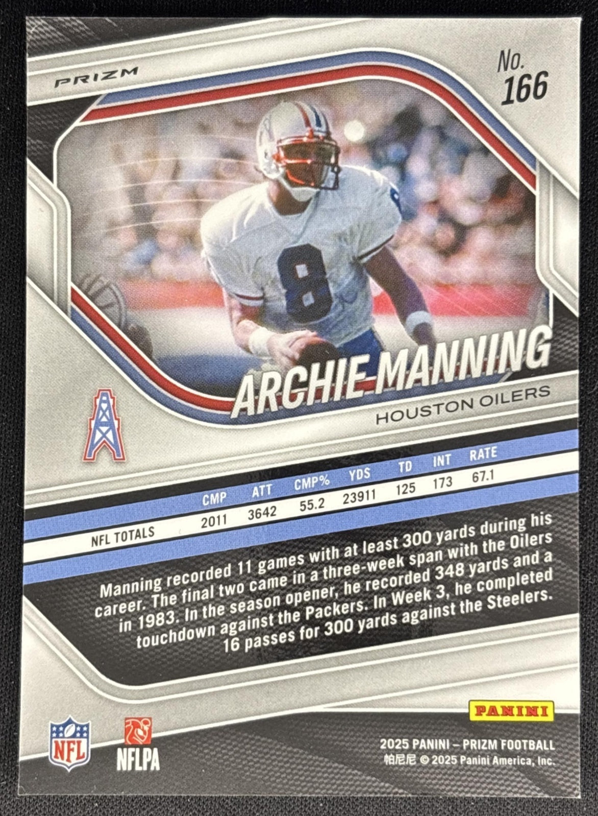 Archie Manning 2025 Panini Prizm Green Flash Titans back