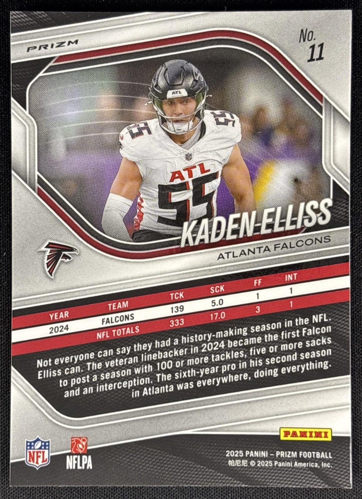Kaden Elliss 2025 Panini Prizm Lazer Falcons