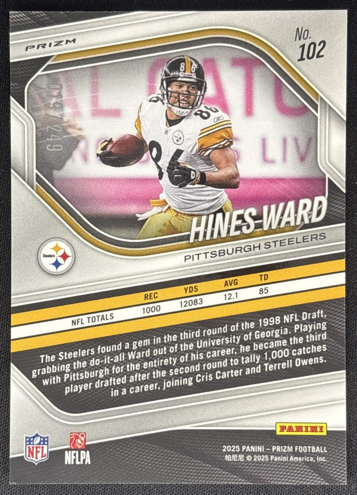 Hines Ward 2025 Panini Prizm Orange /249 Steelers Sports Trading Card