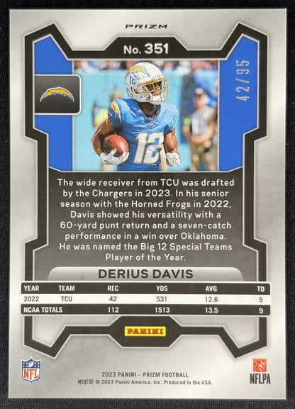 Derius Davis 2023 Panini Prizm No Huddle Blue /95 Chargers back