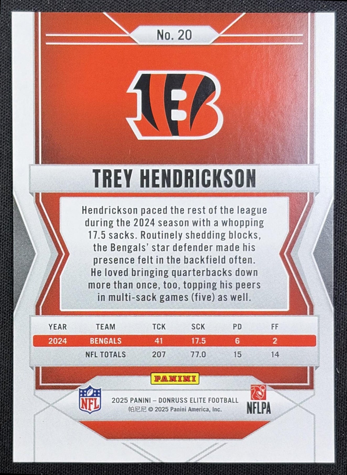 Trey Hendrickson 2025 Panini Donruss Elite Blue /75 Bengals back