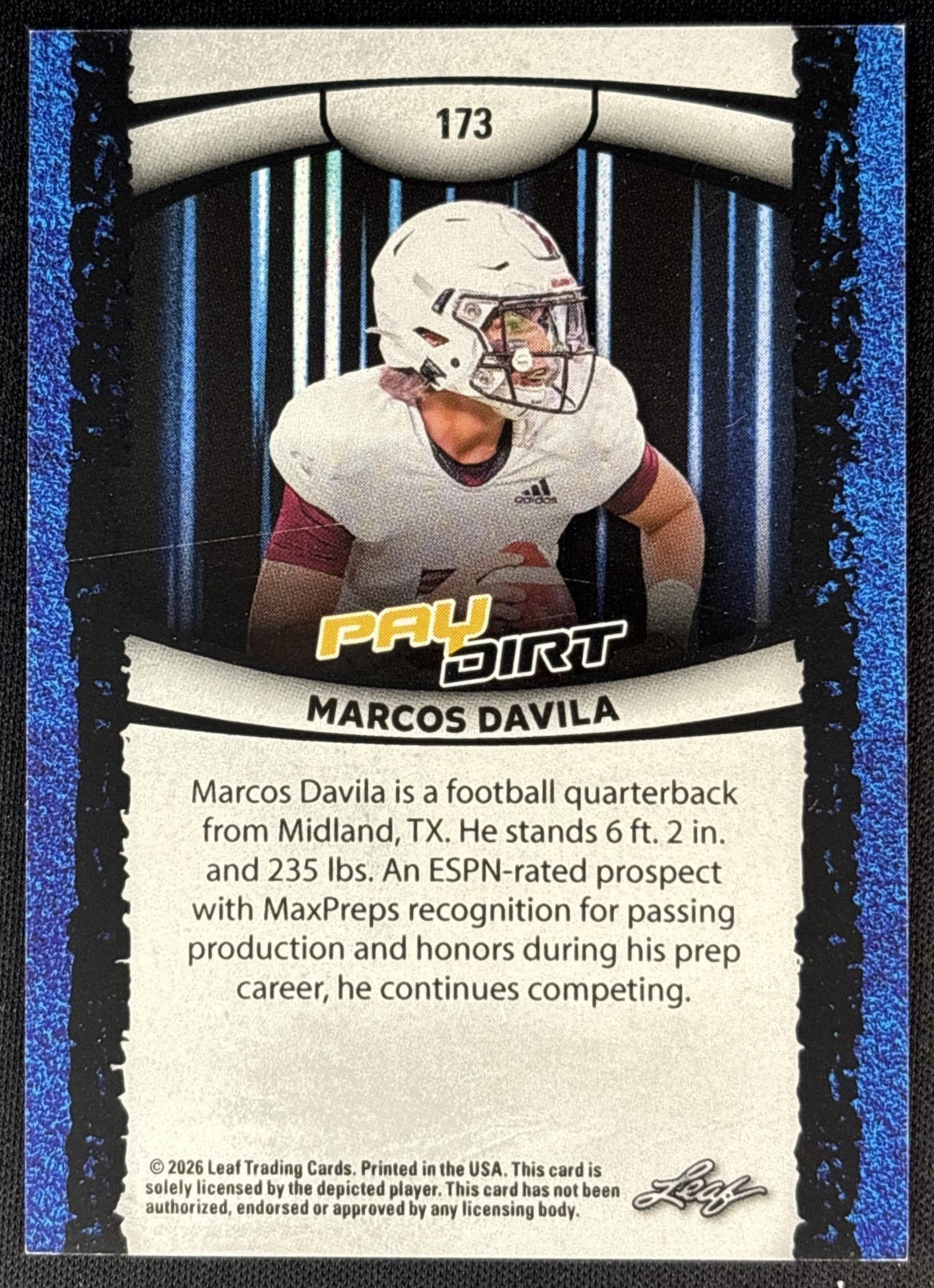 Marcos Davila 2026 Leaf Paydirt Purple /5 back