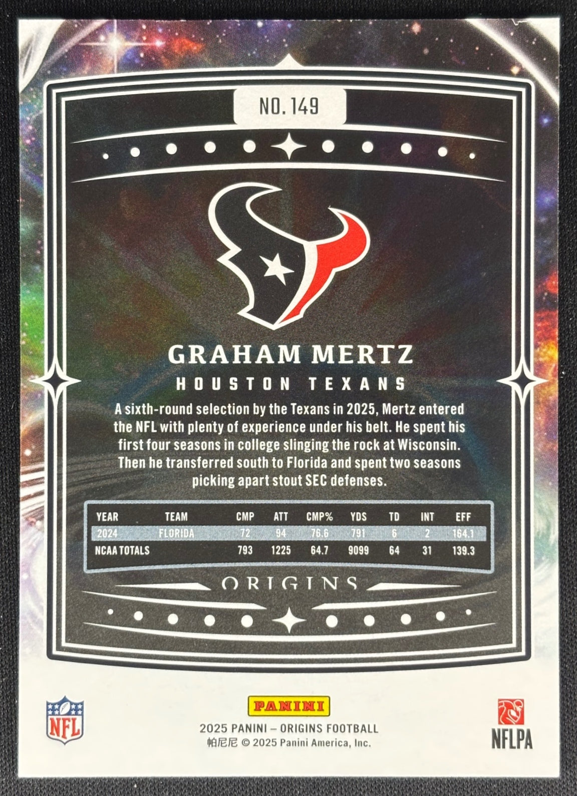 Graham Mertz 2025 Panini Origins Rookie Texans Sports Trading Cards