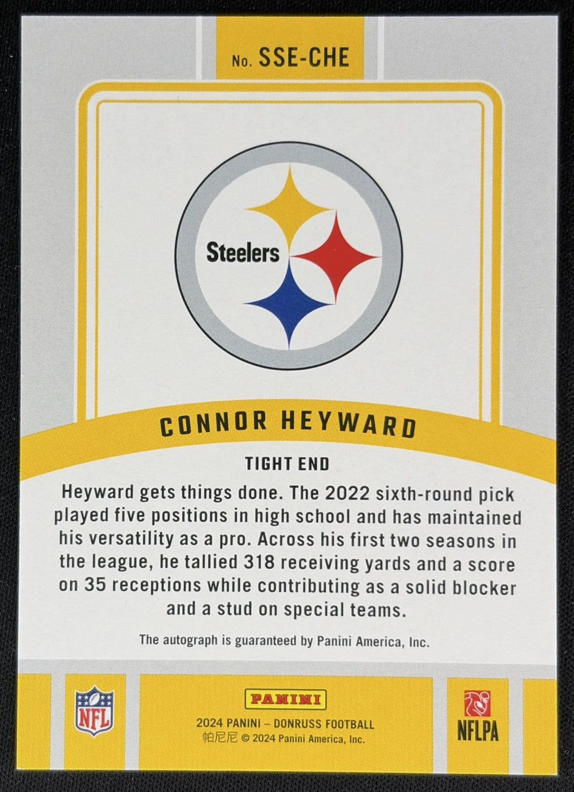Connor Heyward 2024 Panini Donruss Signature Series Steelers back