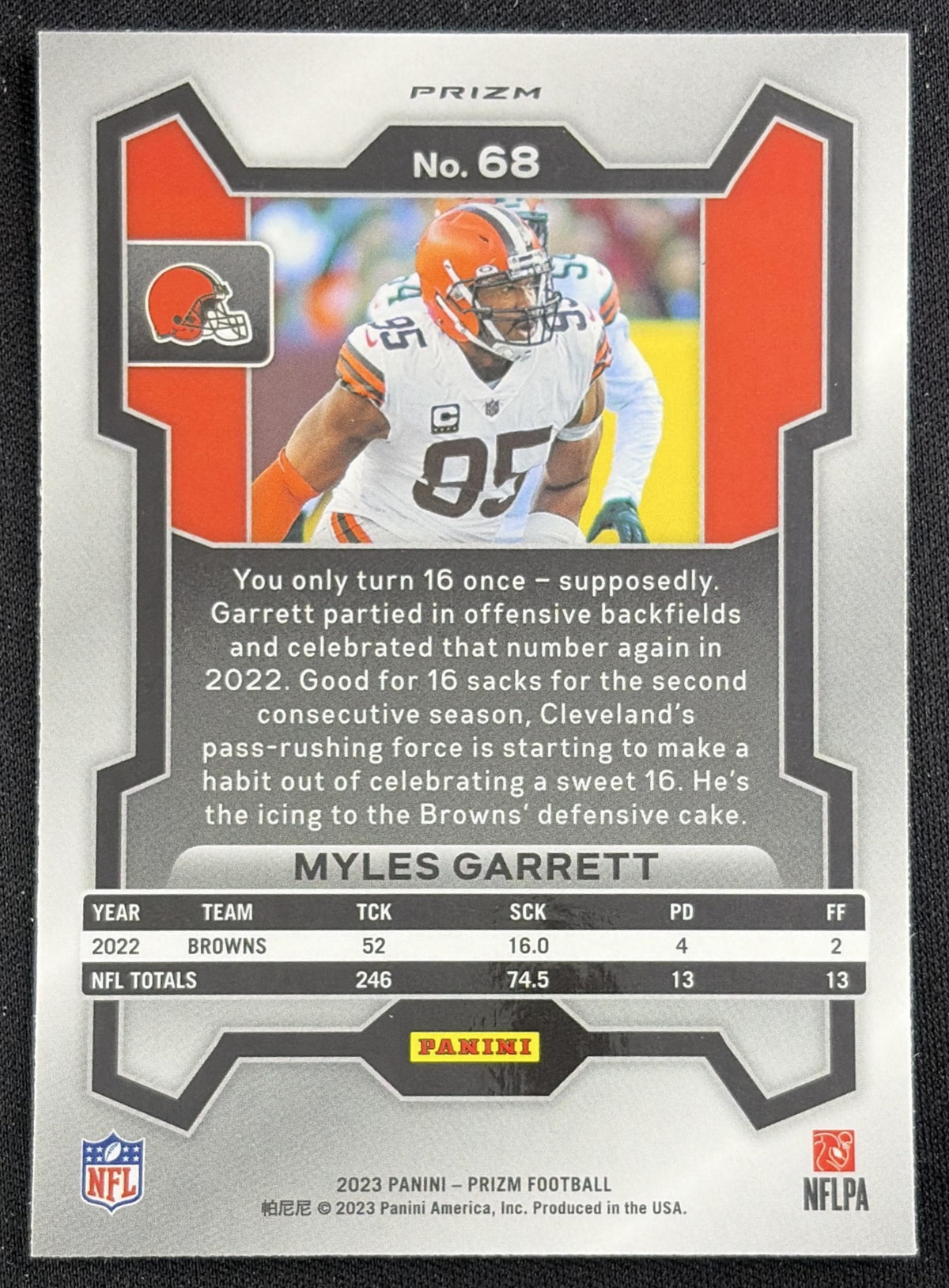 Myles Garrett 2023 Panini Prizm Red White and Blue Browns Sports Trading Card