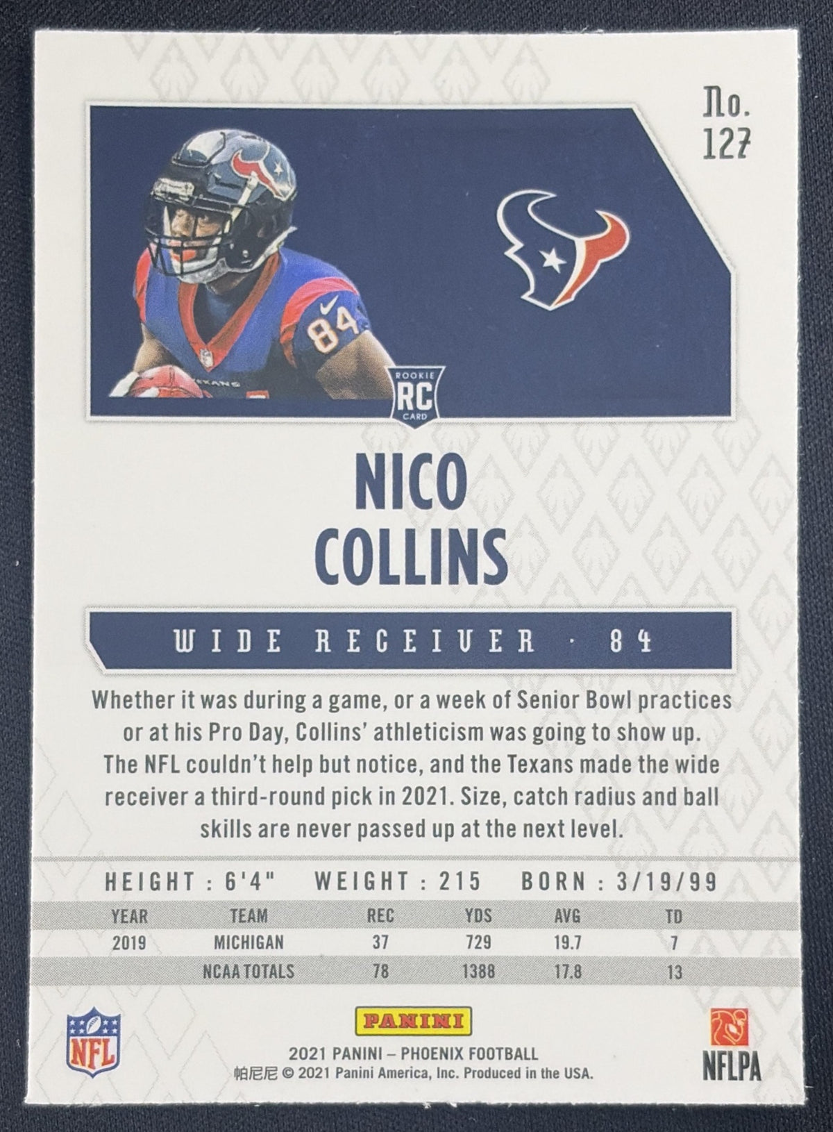 Nico Collins 2021 Panini Phoenix Color Burst Texans Sports Trading Card