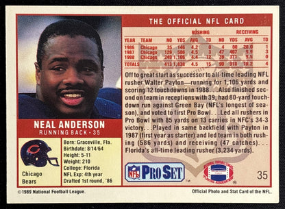 Neal Anderson 1989 Pro Set Bears - Back