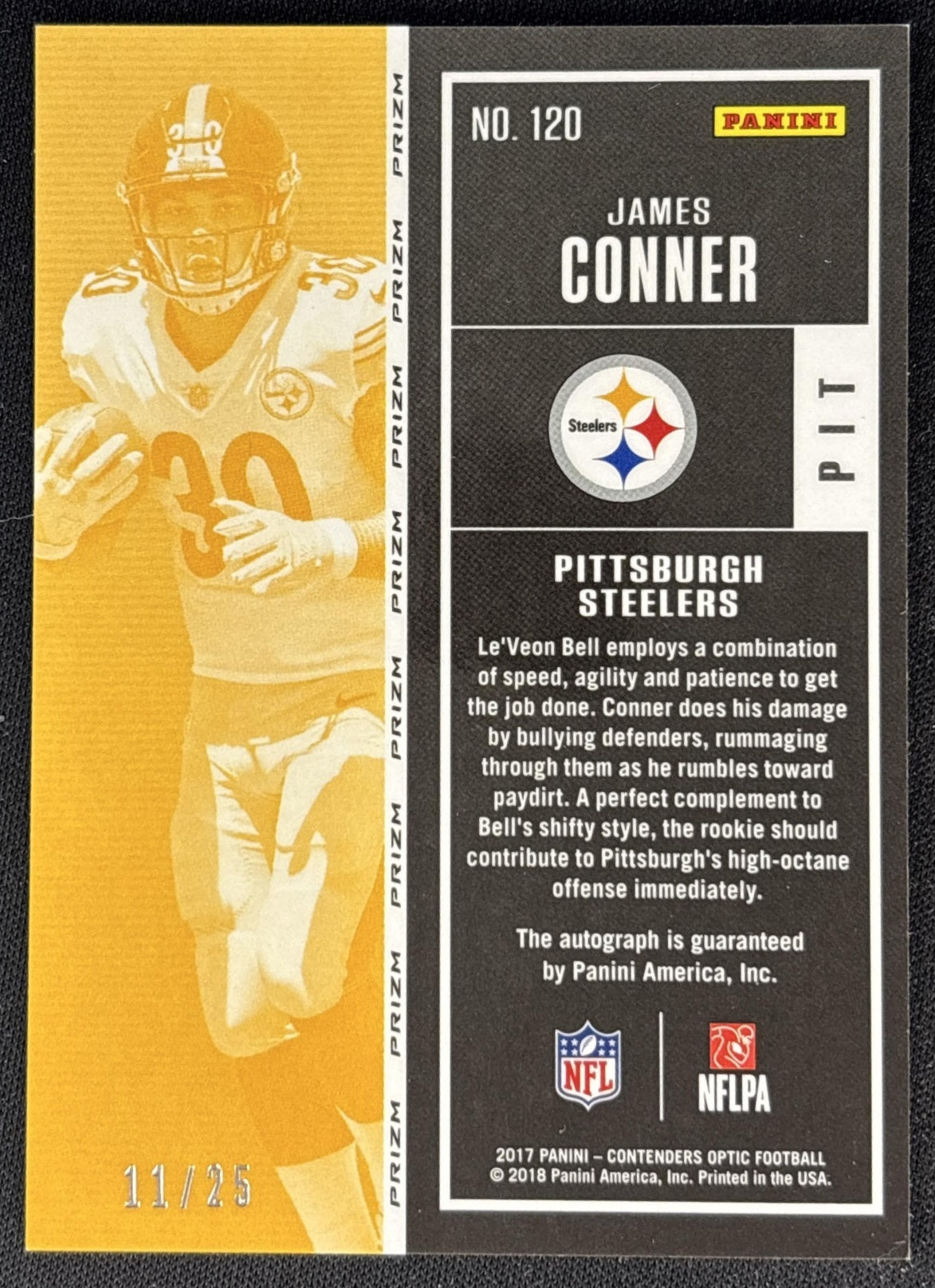 James Conner 2017 Panini Contenders Optic Rookie Ticket Auto Blue /25 Steelers