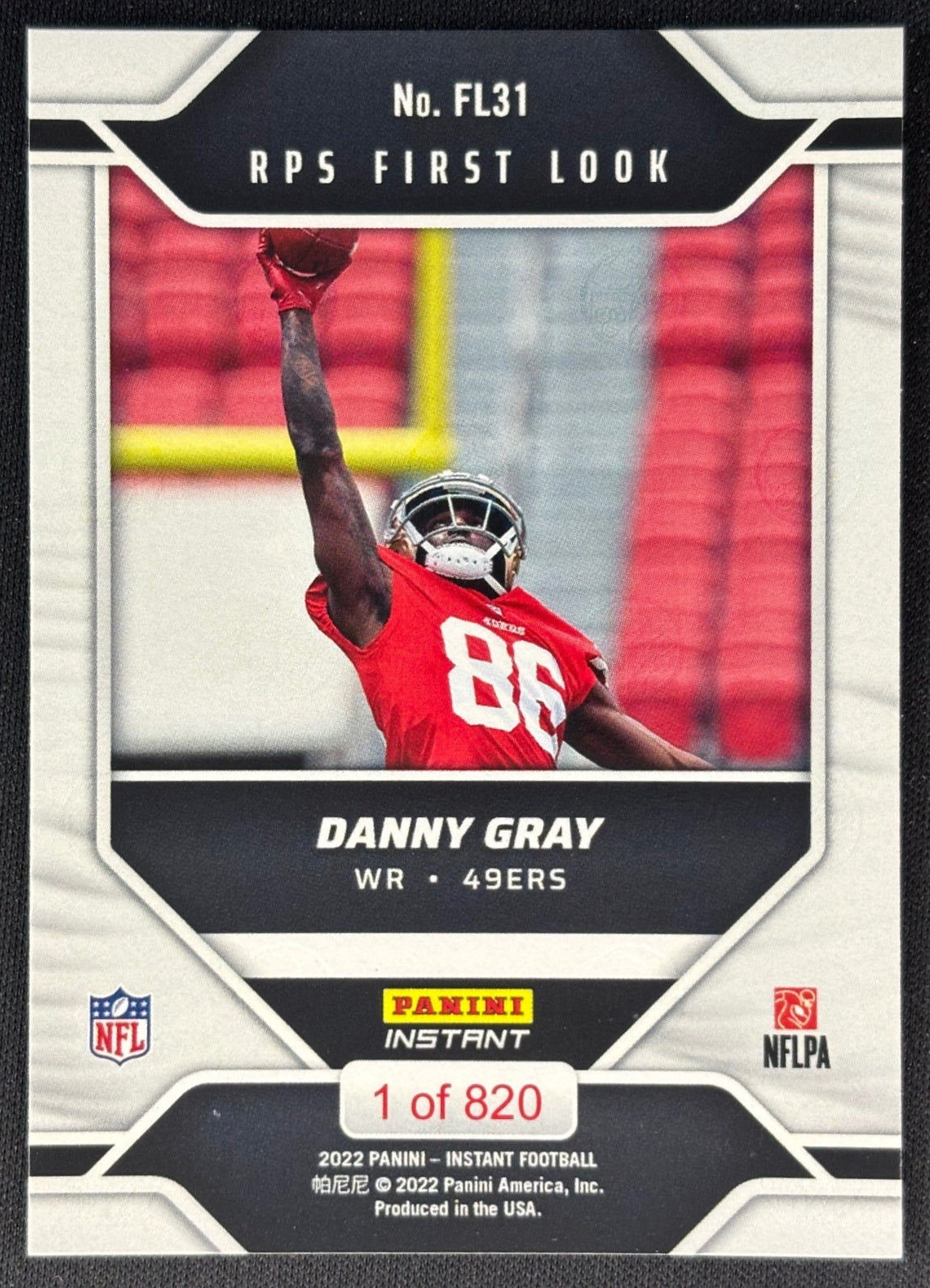 Danny Gray 2022 Instant NFL RPS First Look 49ers Sports Trading Card