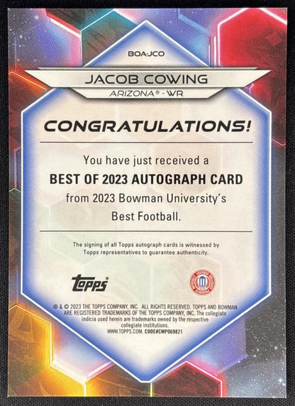 Jacob Cowing 2023 Bowman University Best of Auto Orange Geometric /25 Wildcats back